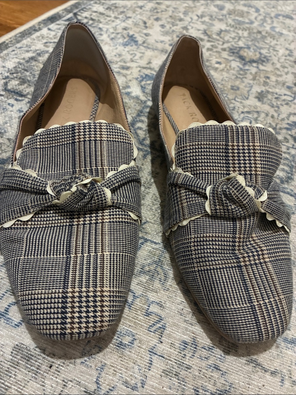 Jack Rogers - Plaid Ruffle Loafers in Black and Cream - Women's Dress Flats / 8 - Picture 2 of 6